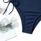 Women Cut Out One Shoulder Bowknot Side Drawstring One Piece Swimsuit
