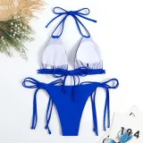 Women Two Pieces Halter Brassiere Side Tie High Cut Bikini Swimsuit