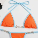 Women Two Pieces Halter Brassiere Chain Linked High Cut Bikini Swimsuit