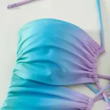 Women Helter Cut Out Drawstring Gradient Color One Piece Swimsuit