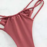 Women Two Pieces Criss Cross Padded String Thong High Cut Bikini Swimsuit