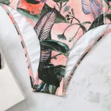 Women Tie Shoulder Tank Tropical Palm Leaves Flower Prints One Piece Swimsuit