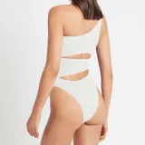 Women One Shoulder Cut Out Color Block Bandeau One Piece Swimsuit