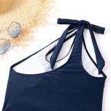 Women Cut Out One Shoulder Bowknot Side Drawstring One Piece Swimsuit