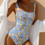 Women Orange Prints Sling Tummy Control Multiway One Piece Swimsuit