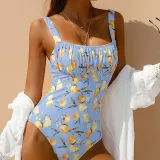 Women Orange Prints Sling Tummy Control Multiway One Piece Swimsuit