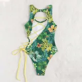 Women Halter Back Lace Up Cut Out One Piece Swimsuit