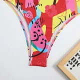 Women U Neck Sling Tie Shoulder Watermelon Coconut Tree Prints One Piece Swimsuit