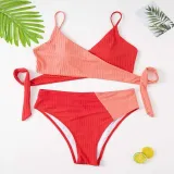 Women Two Pieces Colorblock Twist High Waist Plus Size Bikini Swimsuit