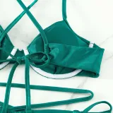 Women Two Pieces Criss Cross Rushed Padded String Thong High Cut Bikini Swimsuit