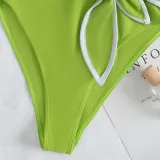 Women Knot Front Plunging Deep V Wide Strap Backless One Piece Swimsuit