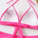 Women Two Pieces Halter Triangle Brassiere Ruched High Waist Bikini Swimsuit