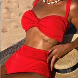 Women Two Pieces Rushed Bralette High Waist Tummy Control Multiway Bikini Swimsuit
