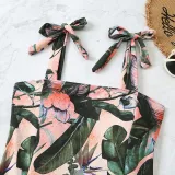 Women Tie Shoulder Tank Tropical Palm Leaves Flower Prints One Piece Swimsuit