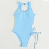 Women Halter Back Lace Up Cut Out One Piece Swimsuit