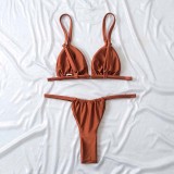 Women Two Pieces Brassiere Drawstring High Cut Drawstring Solid Color Bikini Swimsuit