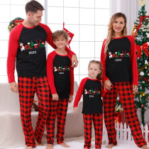2023 Believe Christmas Matching Family Pajamas Exclusive Design Snowman Love Christmas Black Red Plaids Pajamas Set