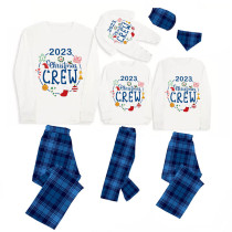 2023 Christmas Matching Family Pajamas Exclusive Design Christmas Crew Wreath Blue Plaids Pajamas Set