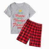 2023 Christmas Matching Family Pajamas Rainbow We Are Happy Thanksful Family Grey Short Pajamas Set