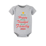 2023 Christmas Matching Family Pajamas Rainbow We Are Happy Thanksful Family Grey Short Pajamas Set