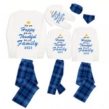 2023 Christmas Matching Family Pajamas We Are Happy Thanksful Family Blue Pajamas Set