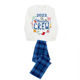 2023 Christmas Matching Family Pajamas Exclusive Design Christmas Crew Wreath Blue Plaids Pajamas Set