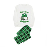 2023 Christmas Matching Family Pajamas Exclusive Design Our First Christmas Green Plaids  Pajamas Set