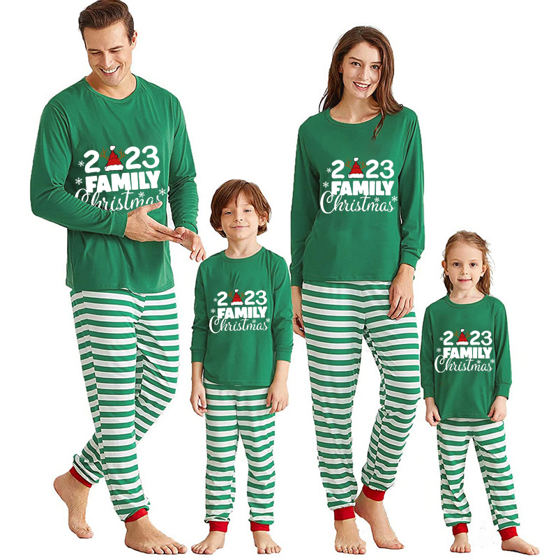 Christmas Matching Family Pajamas 2023 Family Christmas Hat Green Stripes Pajamas Set