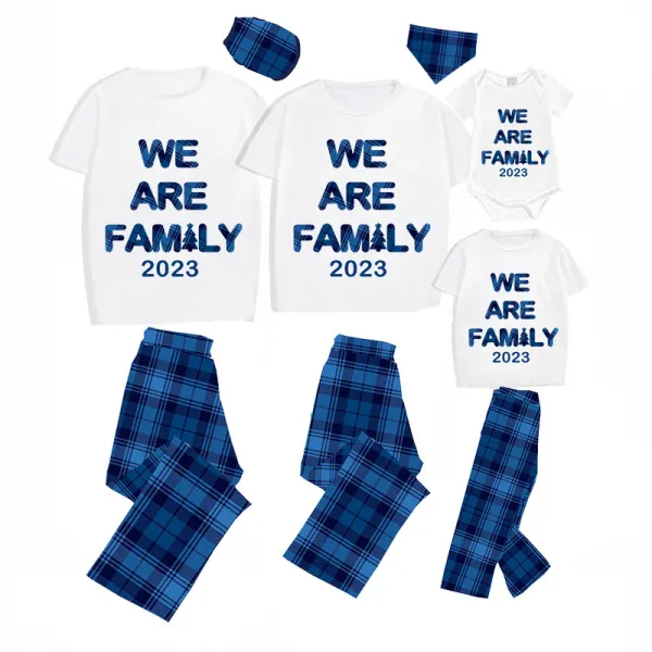2023 We Are Family Christmas Matching Family Pajamas White Short Pajamas Blue Pants Set With Dog Pajamas