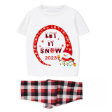 2023 Christmas Matching Family Pajamas Snowman let It Snow White Short Pajamas Set