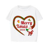 2023 Christmas Matching Family Pajamas Santa Heart Merry Xmas White Short Pajamas Set