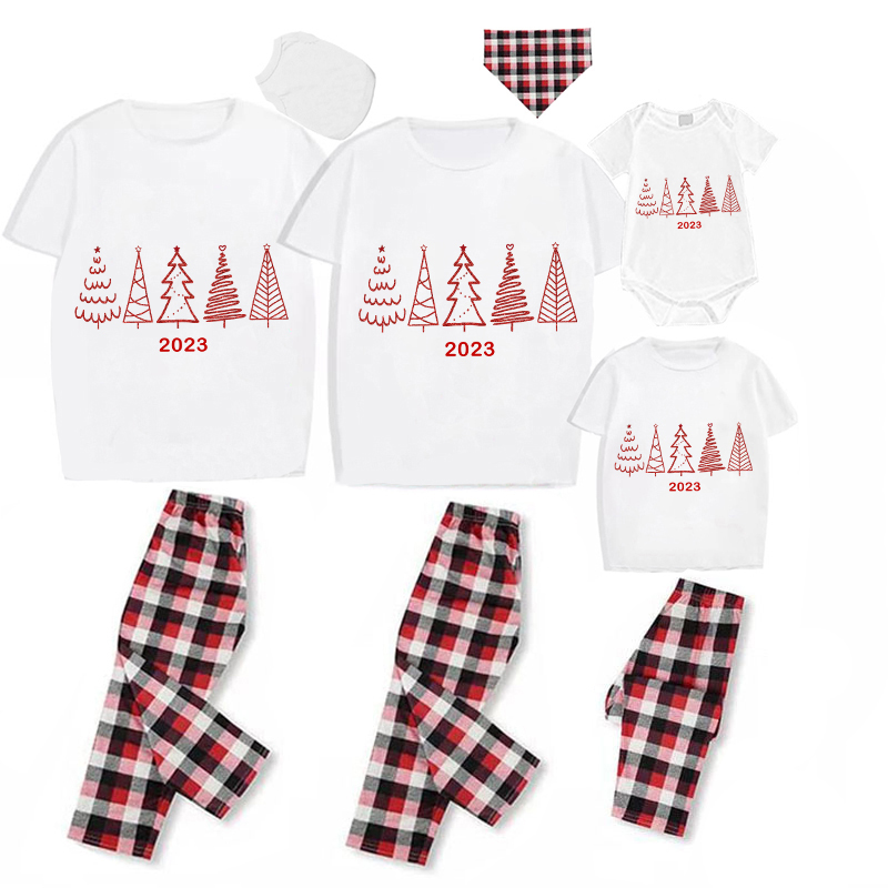 2023 Christmas Matching Family Pajamas Exclusive Christmas Tree White Short Pajamas Set