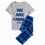 2023 We Are Family Christmas Matching Family Pajamas White Short Pajamas Blue Pants Set With Dog Pajamas