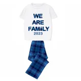 2023 We Are Family Christmas Matching Family Pajamas White Short Pajamas Blue Pants Set With Dog Pajamas