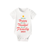 2023 Christmas Matching Family Pajamas We Are Happy Thanksful Family White Short Pajamas Set
