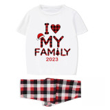2023 Christmas Matching Family Pajamas Exclusive Design I Love My Family Red Plaids Pants Pajamas Set