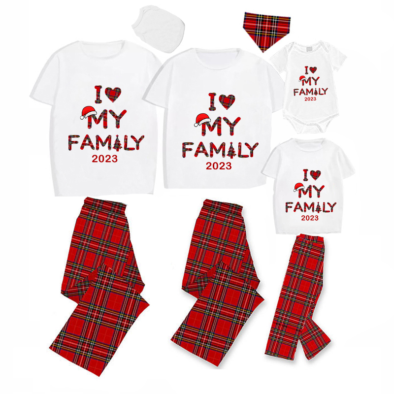 2023 Christmas Matching Family Pajamas Exclusive Design I Love My Family White Short Pajamas Set