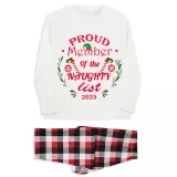 2023 Proud Member OF Naughty List White Christmas Red Plaids Pants Set Matching Family Pajamas Set