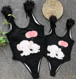 Mommy and Me Bathing Suits Elephants With Balloons Mama And Mini Feather Shoulder Backless Swimsuits