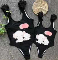 Mommy and Me Bathing Suits Elephants With Balloons Mama And Mini Feather Shoulder Backless Swimsuits