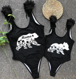 Mommy and Me Bathing Suits Bear Mama Mini Feather Shoulder Backless Swimsuits
