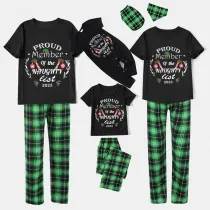 2023 Proud Member OF Naughty List White Christmas Black Short Set Matching Family Pajamas Set