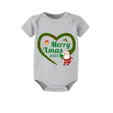 2023 Christmas Matching Family Pajamas Santa Heart Merry Xmas Gray Short Green Pants Pajamas Set