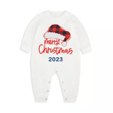 2023 Christmas Matching Family Pajamas Red Plaids Christmas Hat Merry Christmas Letter Blue Pajamas Set With Baby Pajamas