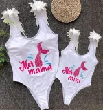 Mommy and Me Bathing Suits Mermama Mermini Feather Shoulder Backless Swimsuits