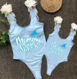 Mommy and Me Bathing Suits Mommy Baby Shark Feather Shoulder Backless Swimsuits