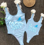 Mommy and Me Bathing Suits Mommy Baby Shark Feather Shoulder Backless Swimsuits