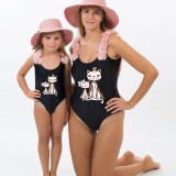 Mommy and Me Bathing Suits Cat Mama And Me Flower Shoulder Backless Swimsuits