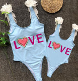 Mommy and Me Bathing Suits Love Watermelon Mama And Mini Feather Shoulder Backless Swimsuits