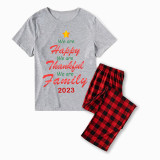 2023 Christmas Matching Family Pajamas We Are Happy Thanksful Family Gray Short Pajamas Set